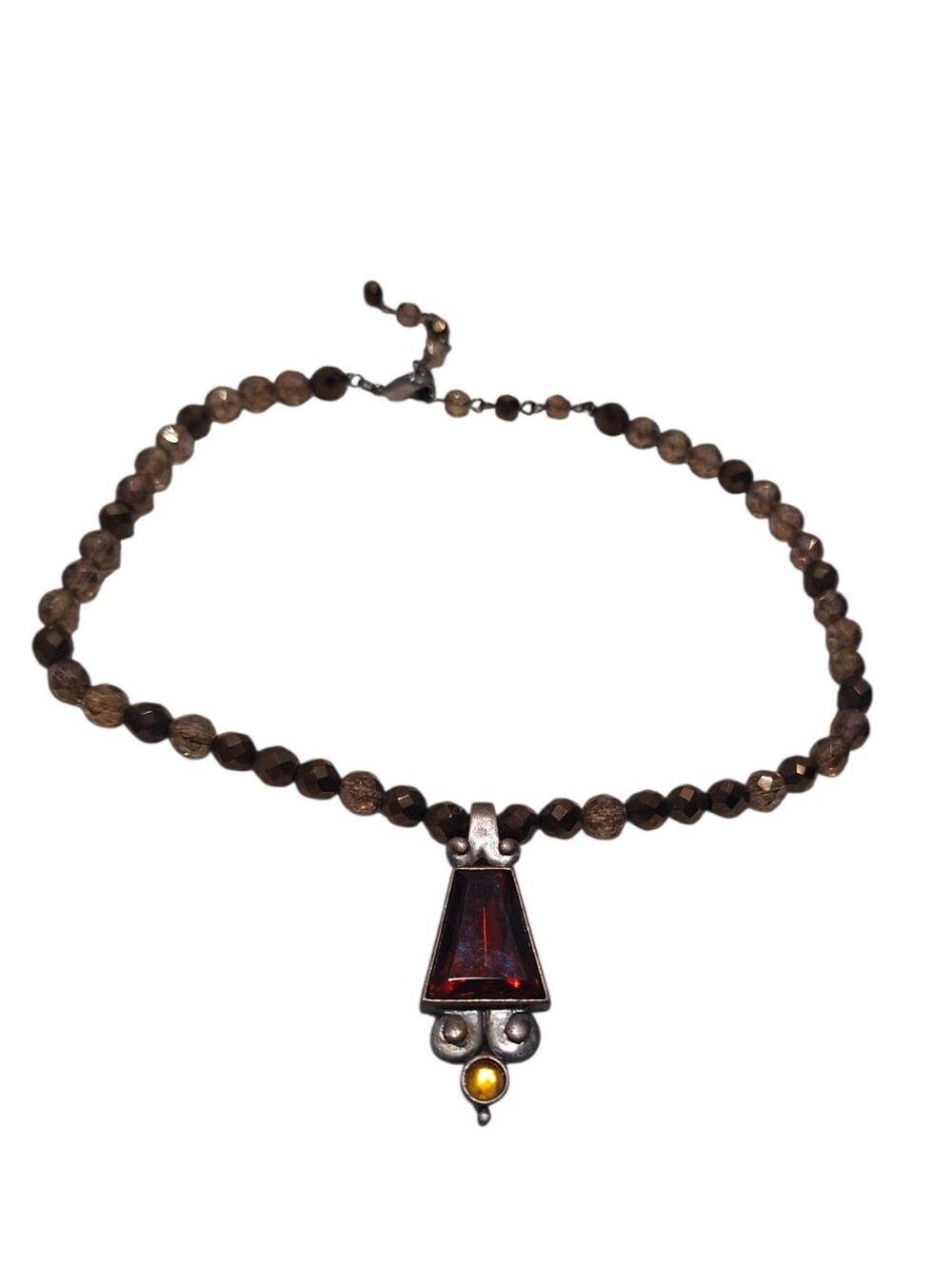 Designer Look Vintage Large Pendant on Beaded Necklace Copper AMBER RED Boho DIY
